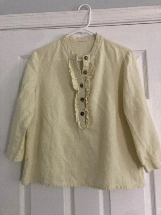 Tops - Coastalcore Butter Yellow Linen Blend Top with Ruffle Detail